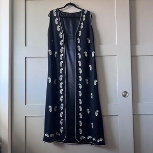 VTG Wool Long Black Coat Vest Jacket Women Small/Med Embroidered Paisley Floral